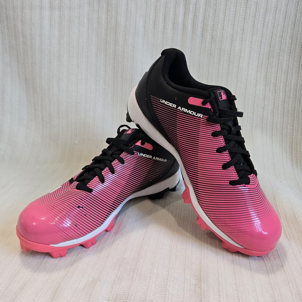 Under Armour, Youth Size 4, Used Once, Pink And Black Baseball/Softball Cleats